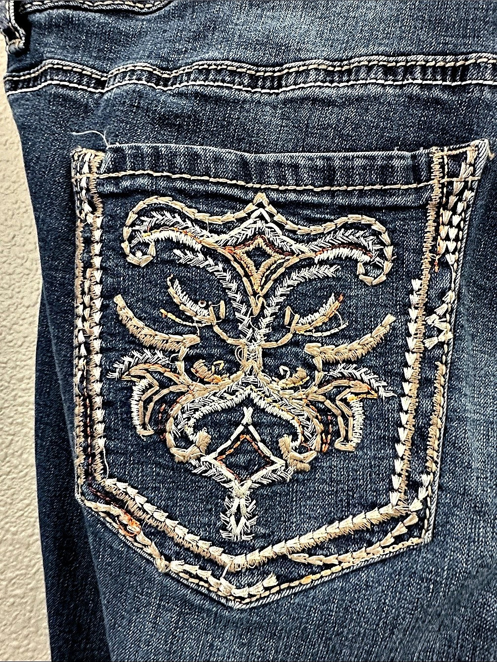 Women Blue Jeans size 20 Rhythm in Blues Strech Jeans Embroidered 5 Pockets - Picture 9 of 13